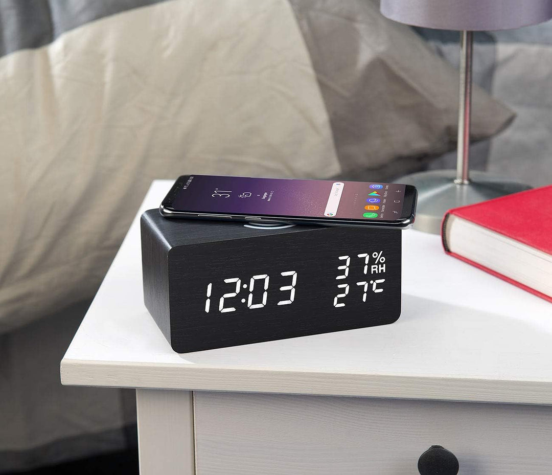 Wooden Digital Alarm Clock (Wireless Charging) | Home Décor | Waseeh Pakistan