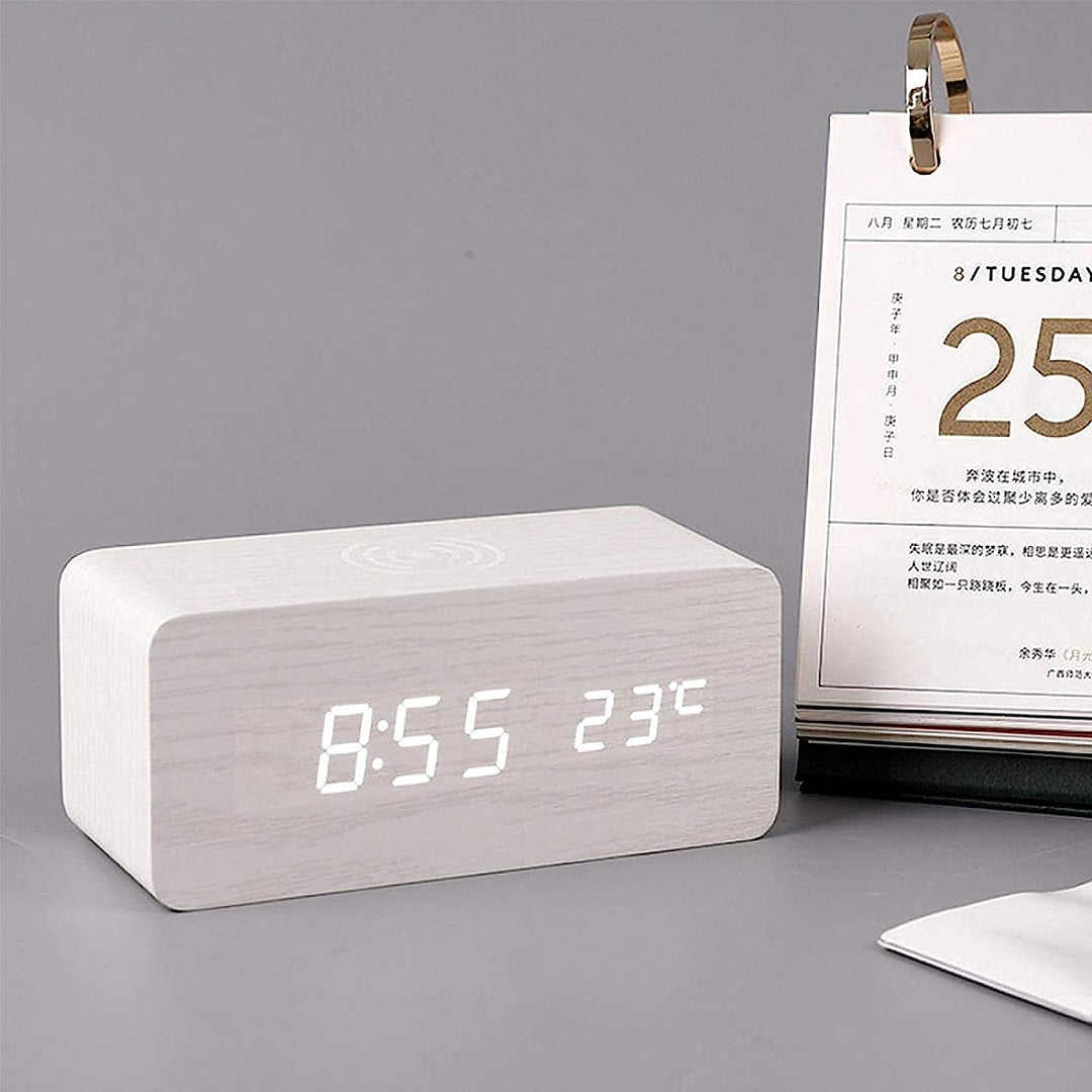 Wooden Digital Alarm Clock (Wireless Charging) | Home Décor | Waseeh Pakistan