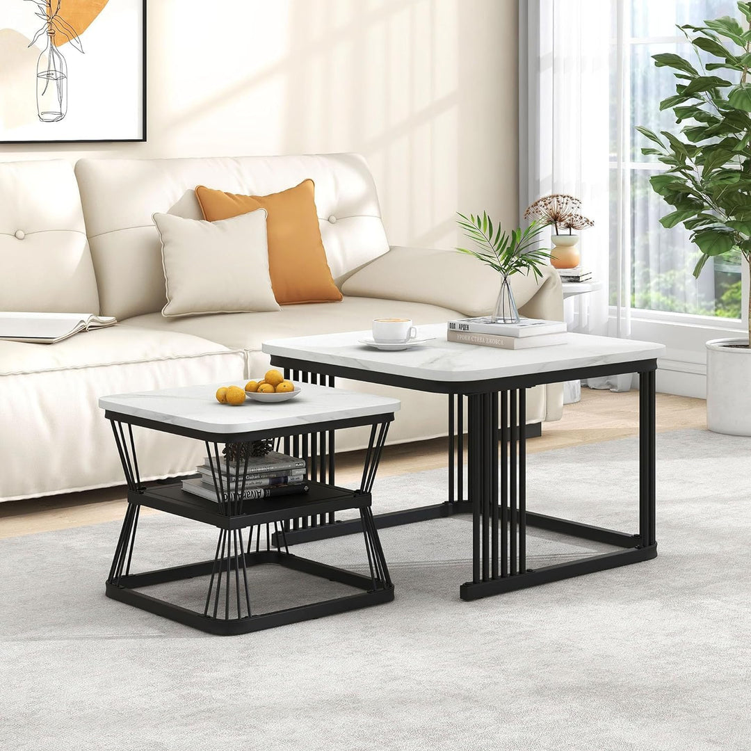 Zamofy Modern Marble Living Lounge Coffee Center Nesting Tables (Set of 2) | Furniture | Waseeh Pakistan