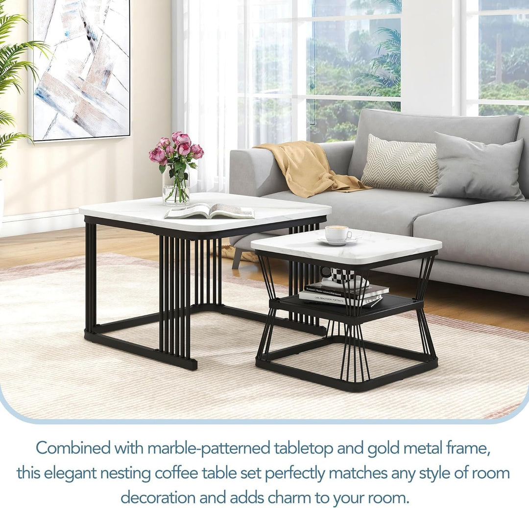 Zamofy Modern Marble Living Lounge Coffee Center Nesting Tables (Set of 2) | Furniture | Waseeh Pakistan