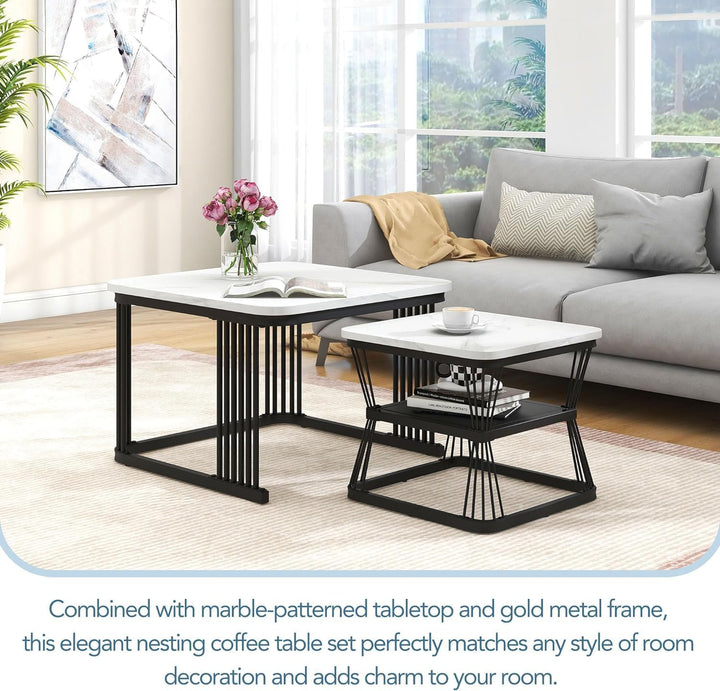 Zamofy Modern Marble Living Lounge Coffee Center Nesting Tables (Set of 2) | Furniture | Waseeh Pakistan