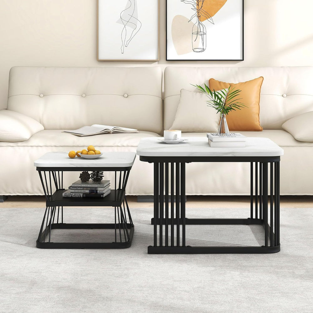 Zamofy Modern Marble Living Lounge Coffee Center Nesting Tables (Set of 2) | Furniture | Waseeh Pakistan