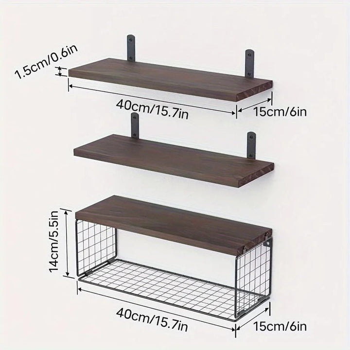 Zaram Wooden Floating Kitchen Bathroom Partition Storage Shelves (Set of 3) | Not Sale FB | Waseeh Pakistan