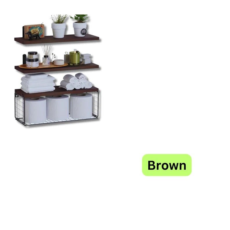 Zaram Wooden Floating Kitchen Bathroom Partition Storage Shelves (Set of 3) | Not Sale FB | Waseeh Pakistan