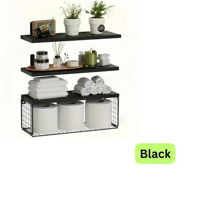 Zaram Wooden Floating Kitchen Bathroom Partition Storage Shelves (Set of 3) | Not Sale FB | Waseeh Pakistan