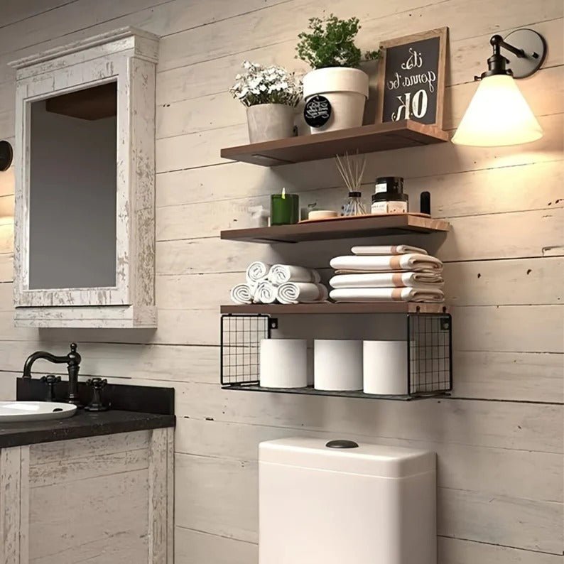 Zaram Wooden Floating Kitchen Bathroom Partition Storage Shelves (Set of 3) | Not Sale FB | Waseeh Pakistan