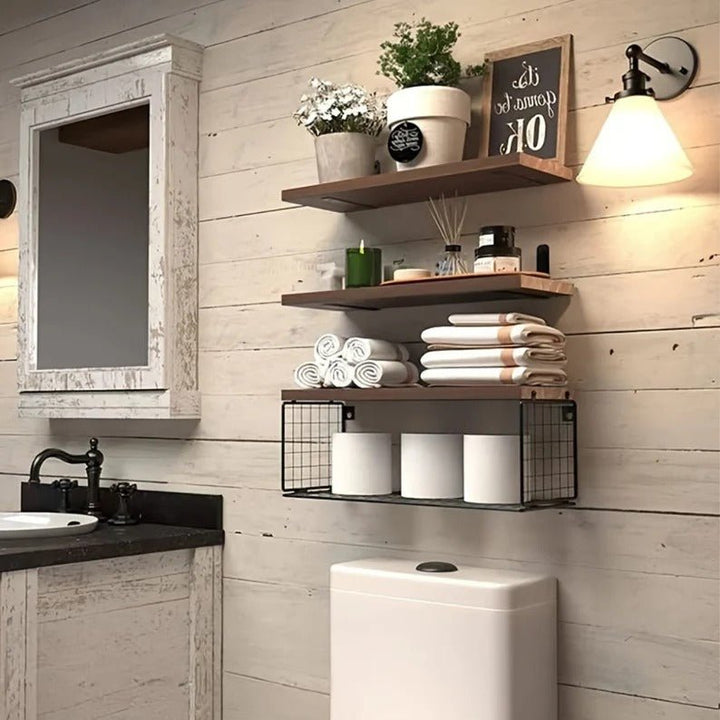Zaram Wooden Floating Kitchen Bathroom Partition Storage Shelves (Set of 3) | Not Sale FB | Waseeh Pakistan