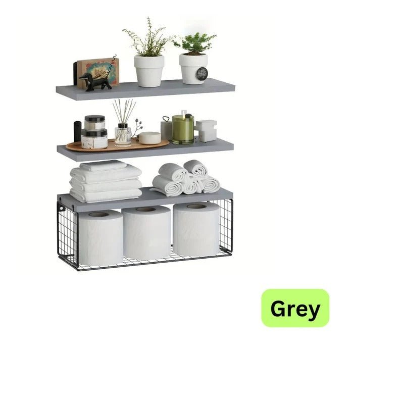 Zaram Wooden Floating Kitchen Bathroom Partition Storage Shelves (Set of 3) | Not Sale FB | Waseeh Pakistan