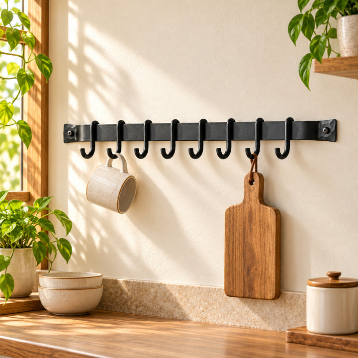 Zarmo pot rail concept lifestyle view with natural greenery and warm kitchen styling