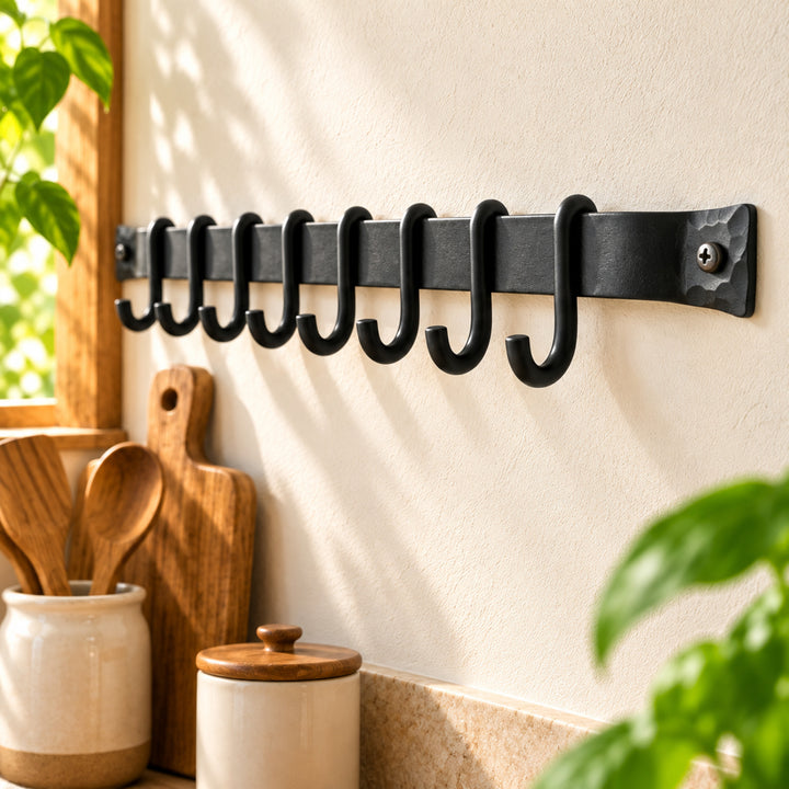 Zarmo pot rail concept construction detail with natural greenery and warm kitchen styling