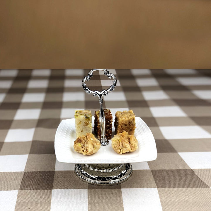 Pastry Stand in Ceramic with Silver Base - Small Size - waseeh.com