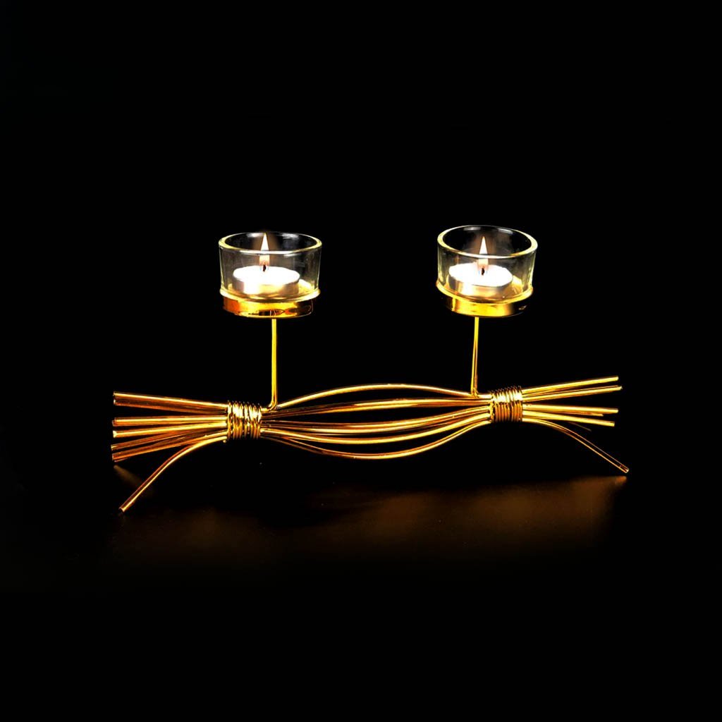 Toffee Wrap Metal Golden Candle Stand with Glass Pot - waseeh.com