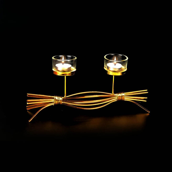 Toffee Wrap Metal Golden Candle Stand with Glass Pot - waseeh.com