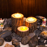 Wooden Log Candle Holders (3 Pcs) - waseeh.com