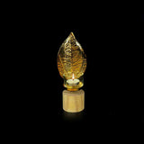 Leaf Metal Golden Candle Stand with Wooden Bases & Glass Pot - waseeh.com