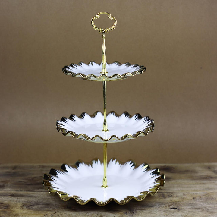 3 Portion Cupcake plate with golden borders | kitchen item | Waseeh Pakistan