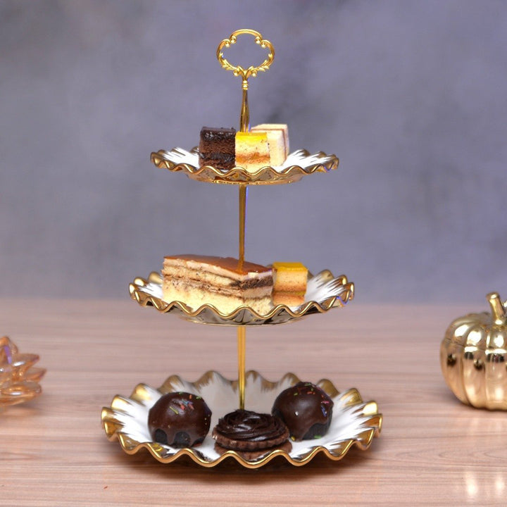 3 Portion Cupcake plate with golden borders | kitchen item | Waseeh Pakistan