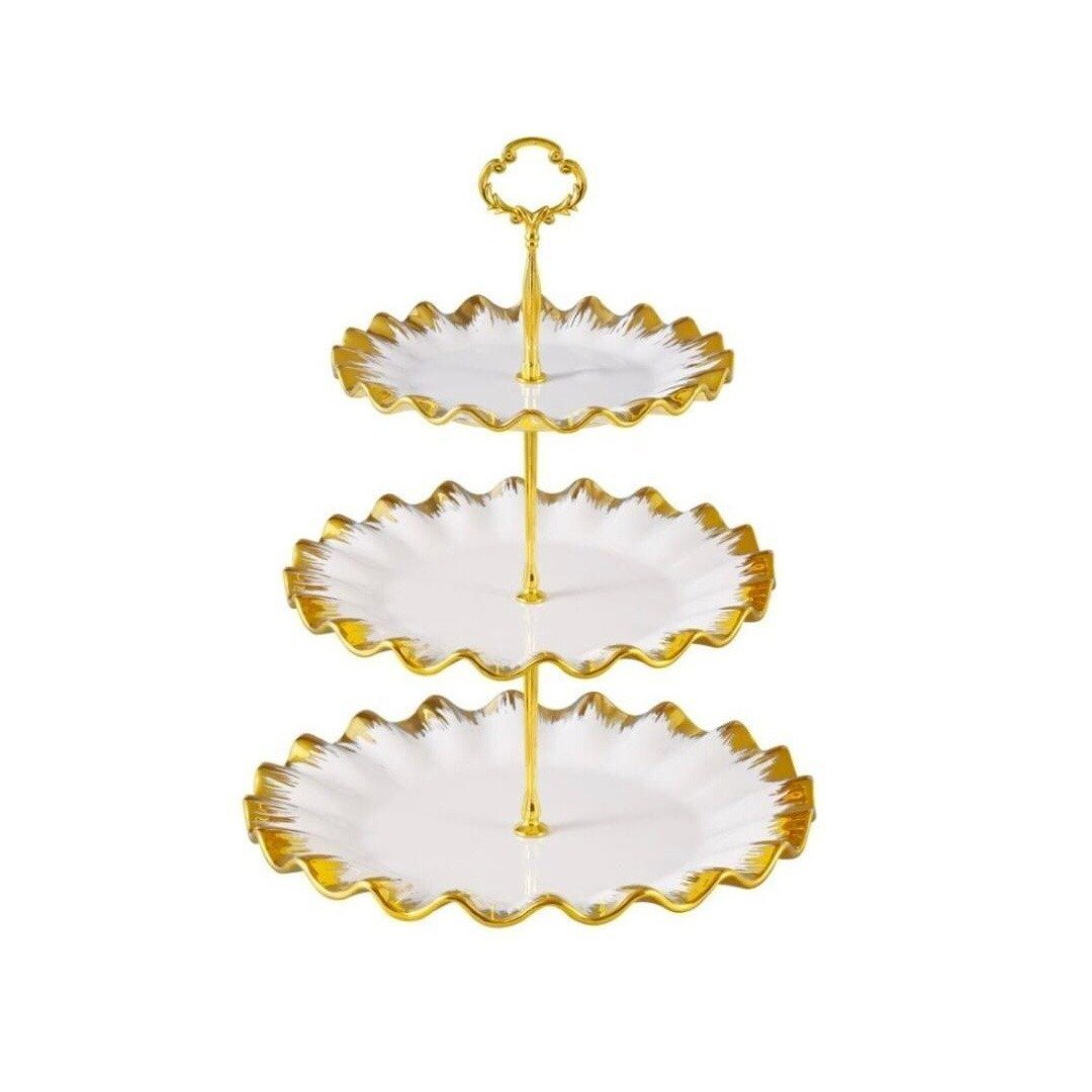 3 Portion Cupcake plate with golden borders | kitchen item | Waseeh Pakistan