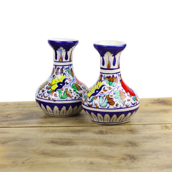 Jungle flower vase 2pcs -Blue pottery - waseeh.com