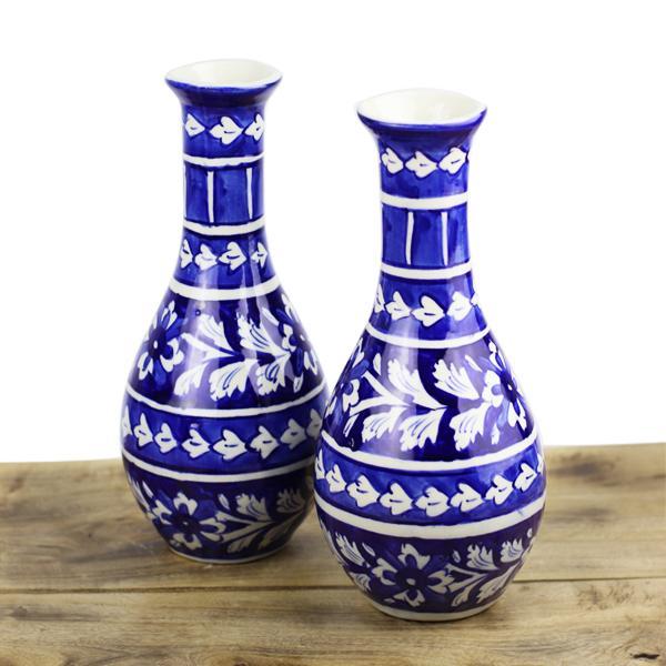 Blue felicity Vase 2pcs-Blue pottery - waseeh.com