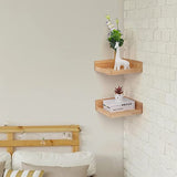 Levie Corner Solid Wood Floating Living Lounge Drawing Room Shelves (Set of 2) - waseeh.com