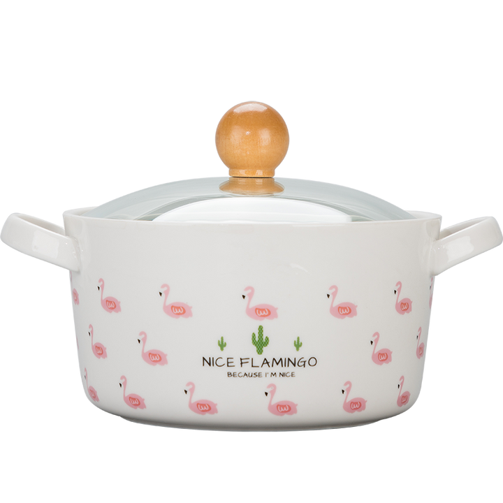 OUSSIRRO Flamingos Cartoon Creative instant Noodles Bowl With lid Ceramic Bowl Cute Student Job Bowl Soup Bowl - waseeh.com