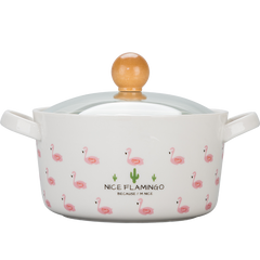 OUSSIRRO Flamingos Cartoon Creative instant Noodles Bowl With lid Ceramic Bowl Cute Student Job Bowl Soup Bowl - waseeh.com