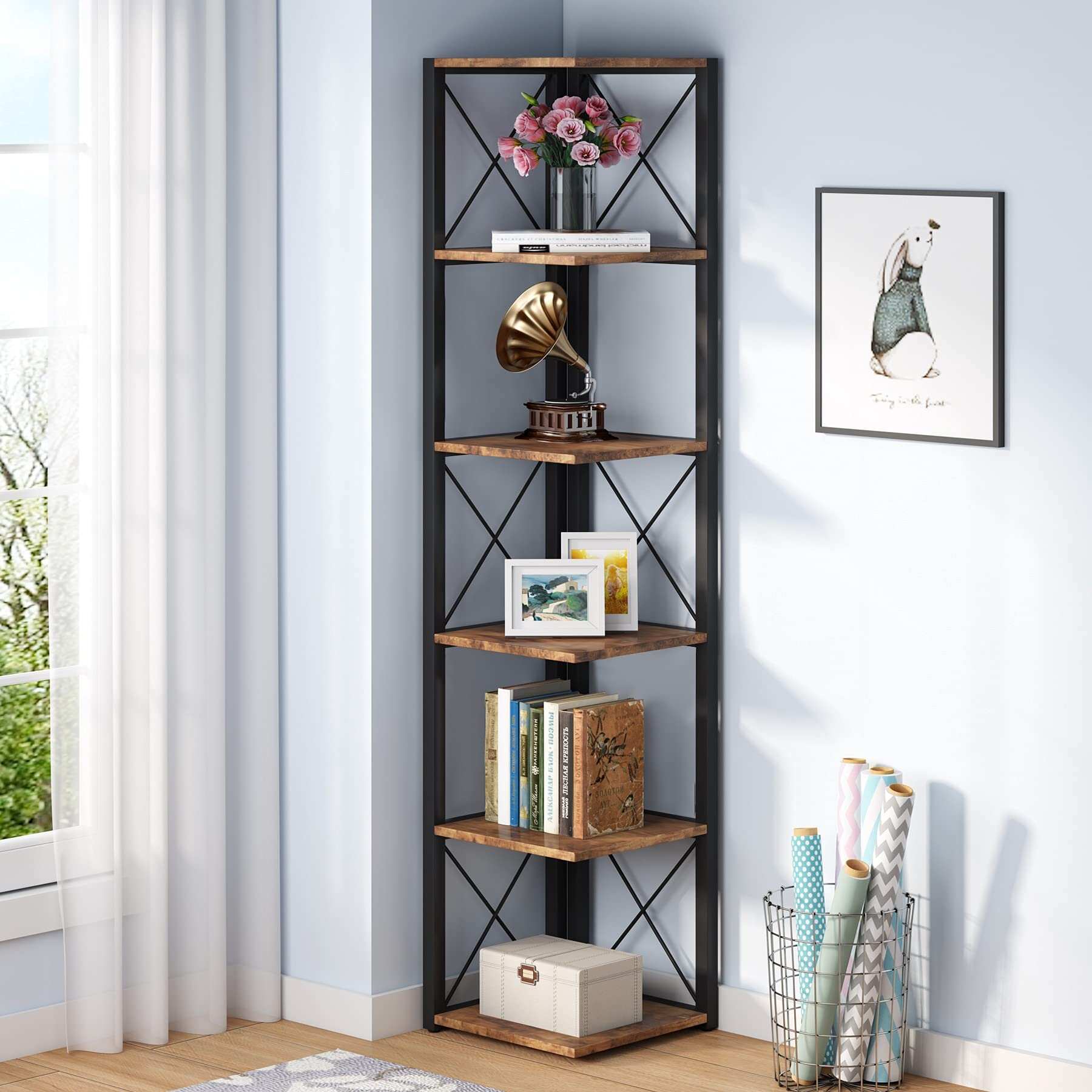 Corner bookshelf shop storage