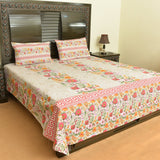 Multi coloured Floral cotton bed sheet with 2 pillow cases - waseeh.com