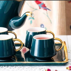 Ceramic Teapot with Tea Cups and Tray - waseeh.com