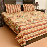 Elegant orange cotton bed sheet with 2 pillow cases - waseeh.com