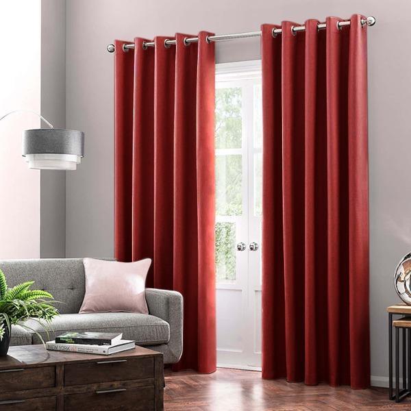 Ready Made Cotton Duck Plain Curtains with Lining & Stainless Steel Eyelet 8 Feet Length - waseeh.com