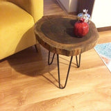 Billet Wooden Log Hairpin Bedside Centre Lounge Table - waseeh.com