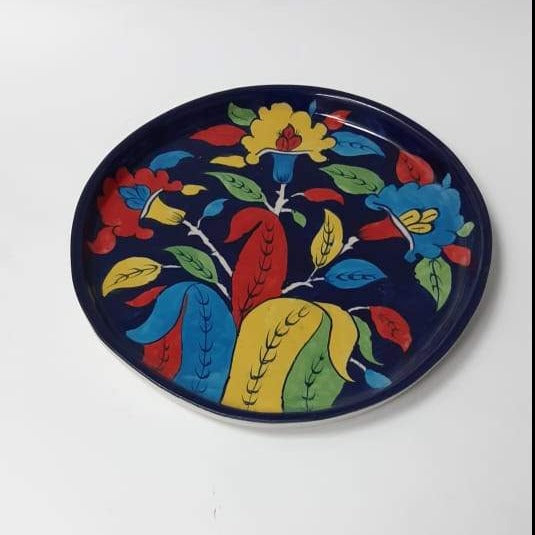 Wall Art Round Dish-Blue pottery - waseeh.com