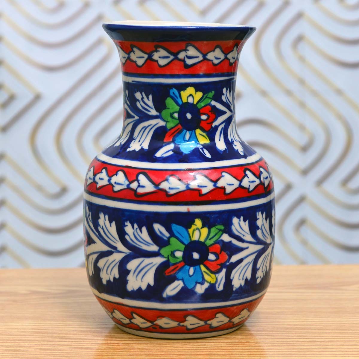 Fantasy Neck Felicity Vase-Blue pottery - waseeh.com