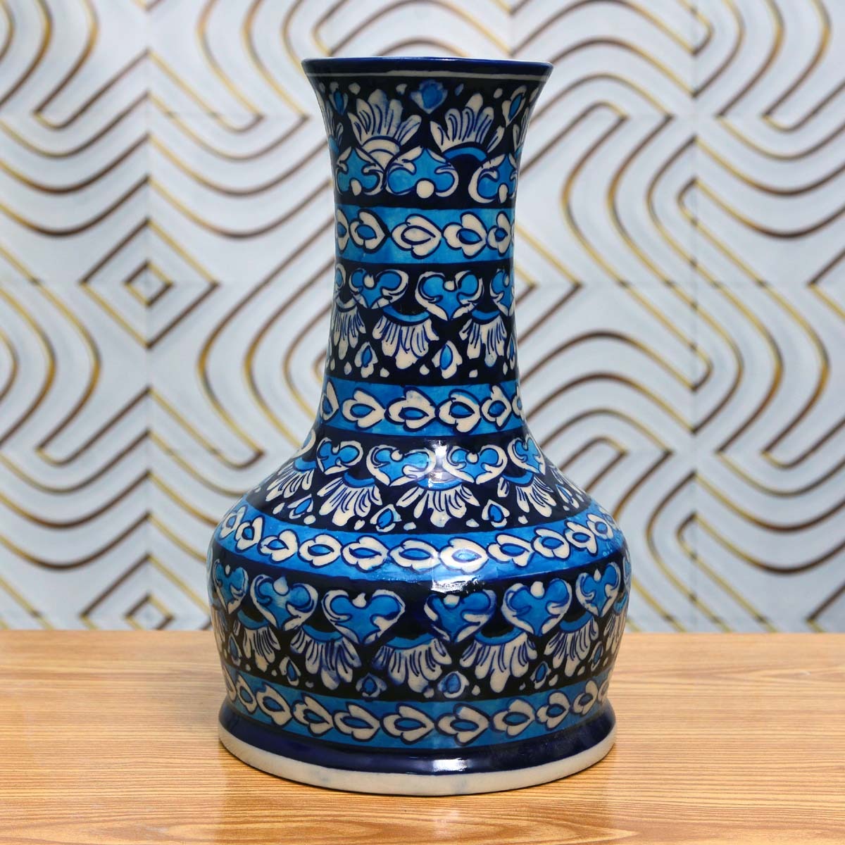 Blue Neck Felicity Vase-Blue pottery - waseeh.com