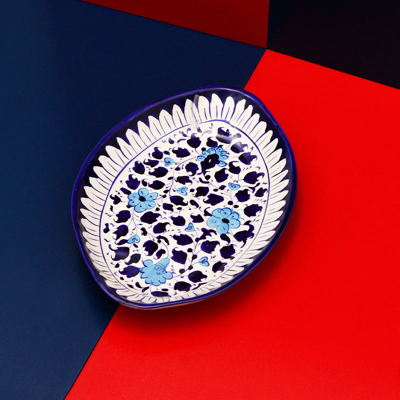 Ceramic Serving Oval Dish-blue pottery - Multani Art - waseeh.com