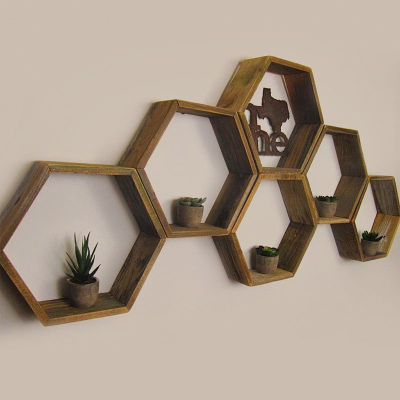 Hexagonal Wooden Shelves Pack of 6