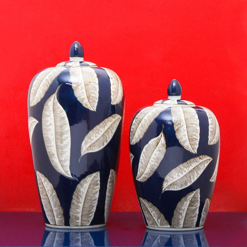 Leafy Cerulean Vases - waseeh.com