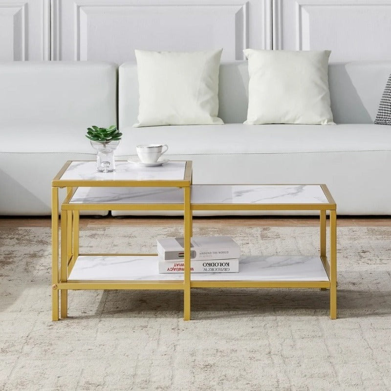 Heaten Gold Living Lounge Drawing Room Nesting Tables (Set of 2) - waseeh.com