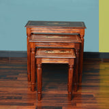 Sunset Art Living Lounge Drawing Room Nakshi Tables (Set of 3) - waseeh.com