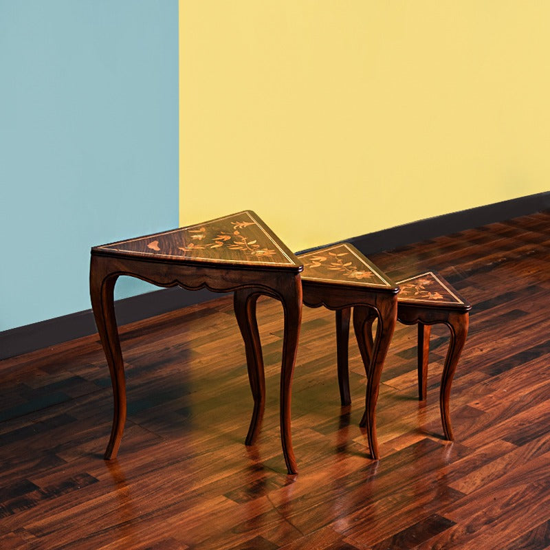 Triangle Living Lounge Drawing Room Nesting Tables Decor (Shisham Set of 3) - waseeh.com