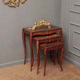 Rustic Flower Living Lounge Drawing Room Nesting Tables (Shisham Set of 3) - waseeh.com