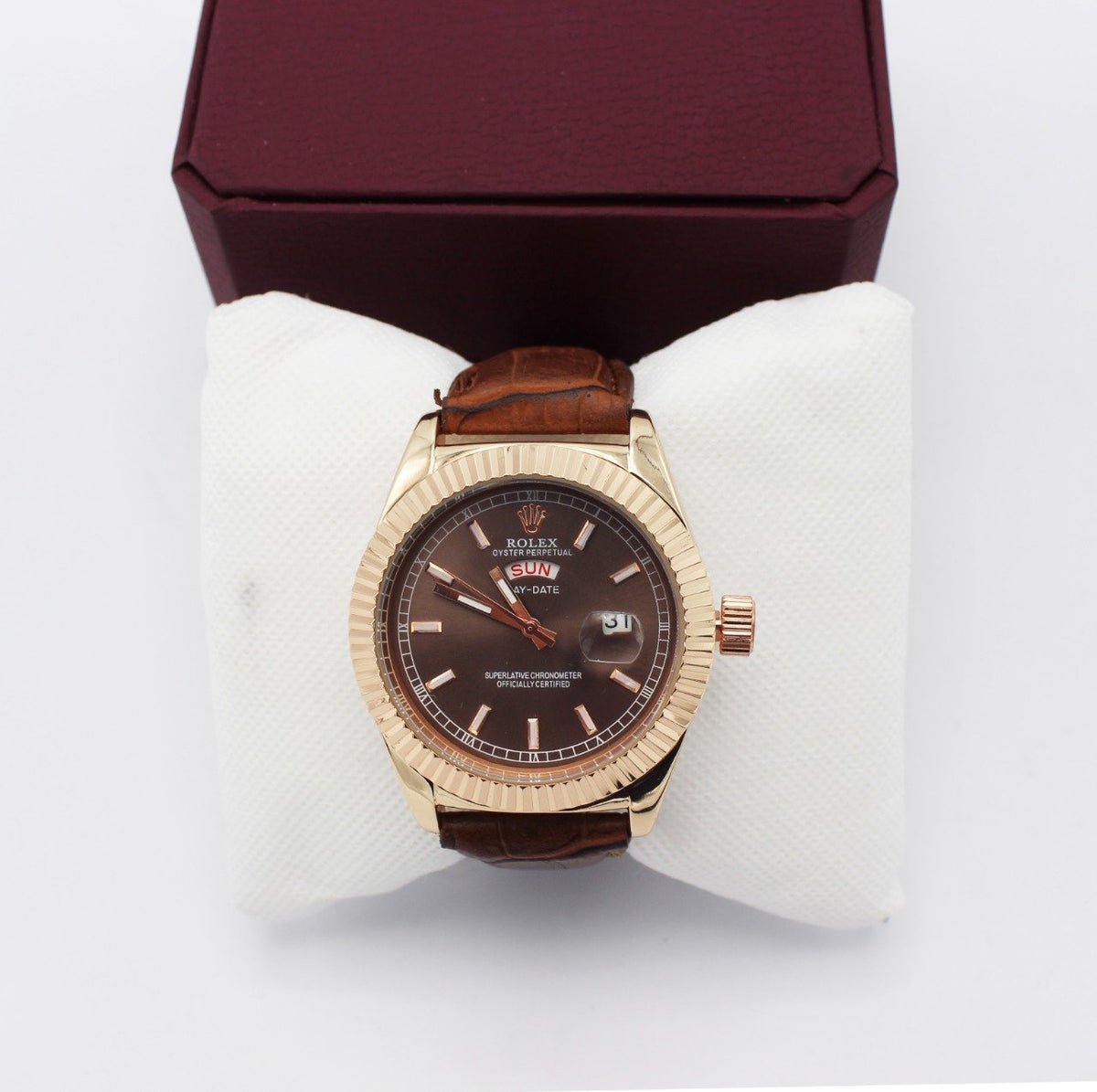 Rolex Leather Brown Strap Watch for Men –1
