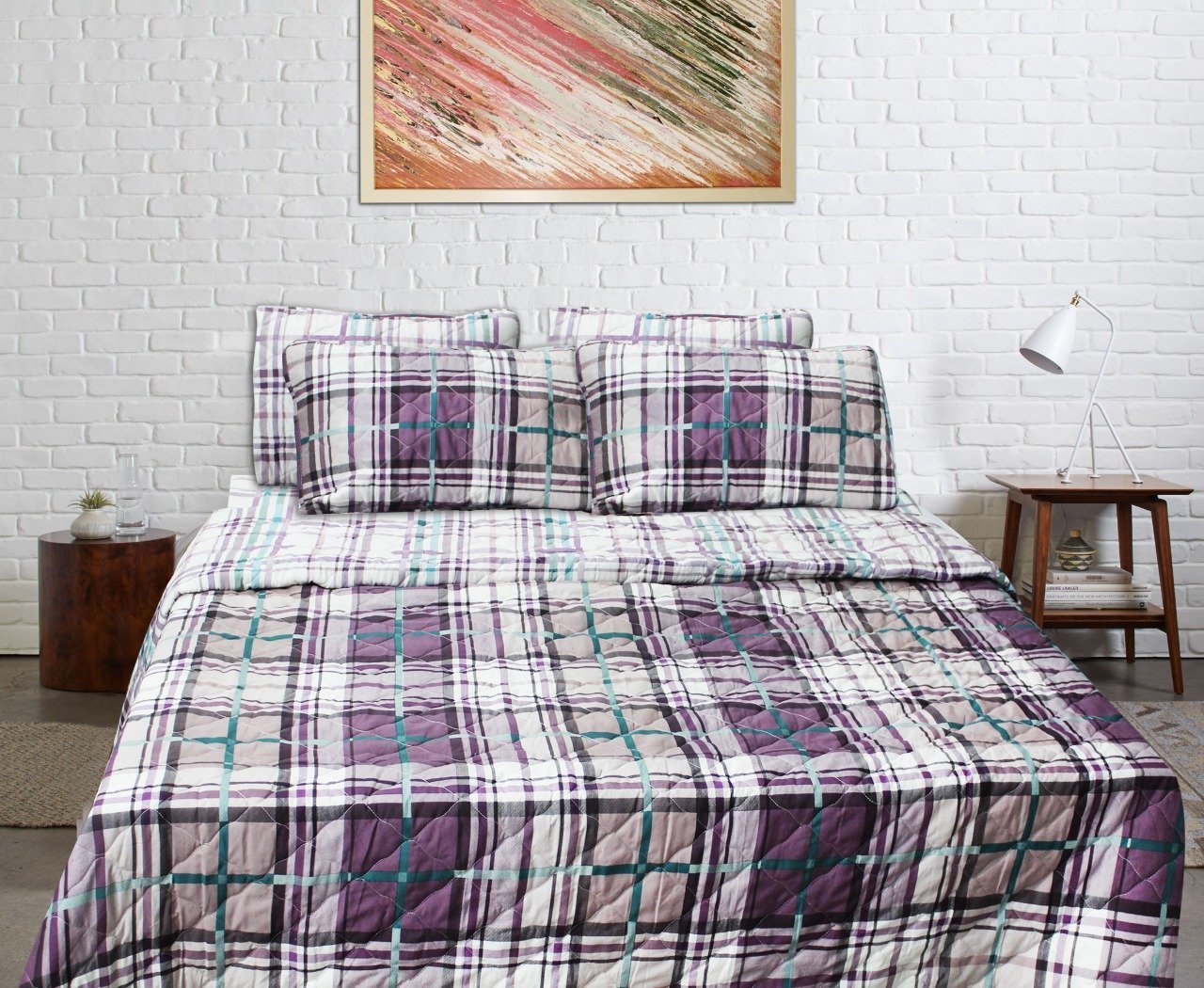 Export Quality Cotton Bed Spread Set - 6 pcs - Chequered - waseeh.com