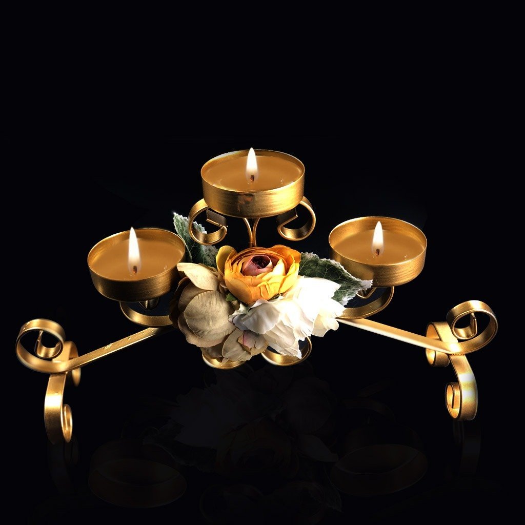 Golden Candle Stand With Flower - waseeh.com