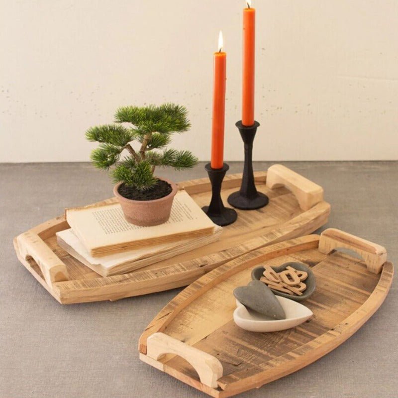 Adella Oval Solid Wood Guest Snack Kitchen Serving Tray (Set of 2) | Furniture | Waseeh Pakistan
