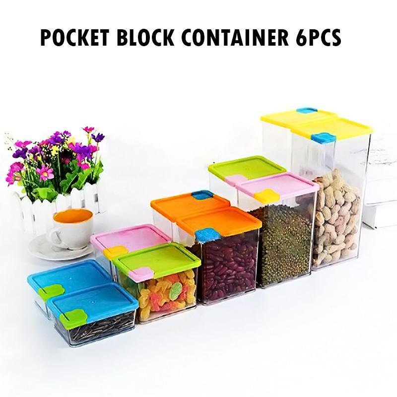 Air vent Stackable &amp; Space-Savvy Pocket Block Food Container (6 pcs) | kitchen item | Waseeh Pakistan