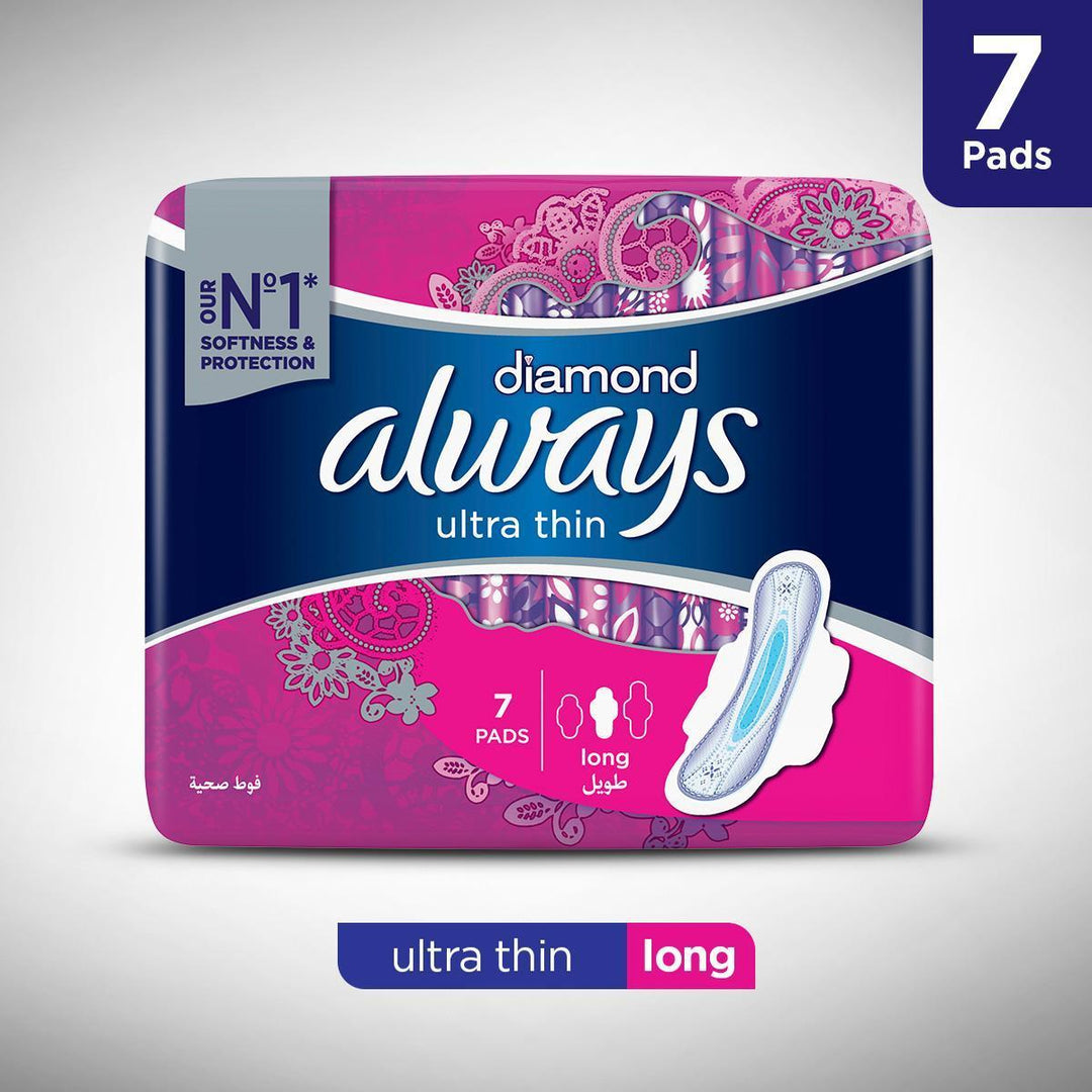 Always Diamonds Ultra Thin Sanitary Pads, Long, Single Pack | Mix & Match | Waseeh Pakistan