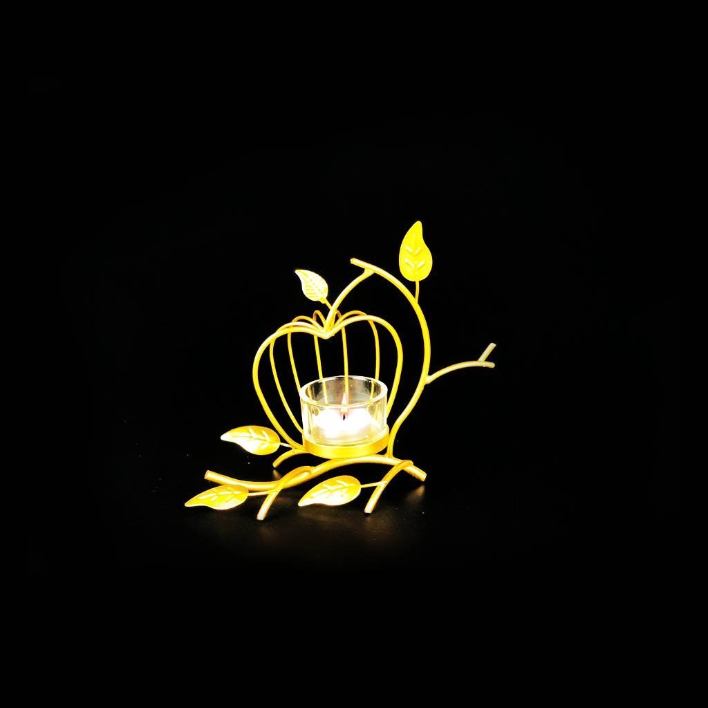 Apple Cage Metal Golden Candle Stand with Glass Pot | Home Décor | Waseeh Pakistan